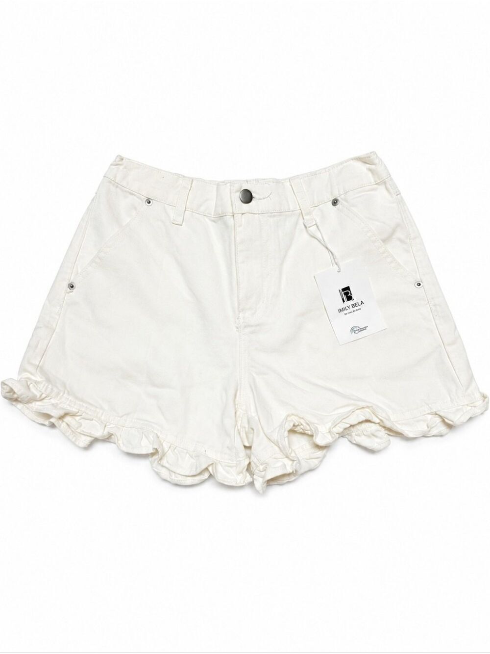 IMILY BELA White Ruffle Hem Denim Shorts Size 6 NWT